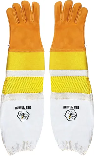 Miniatura 2 de Brutul Bee - Guantes ventilados de piel de vaca con goma y malla manguito largo protector ventilado mangas