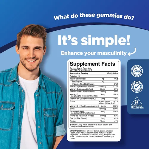 Miniatura 8 de Phytoral Gomitas multivitamínicas naturales para hombres con zinc, vitamina D C A y biotina B6 B12, suplemento de salud completo – 90