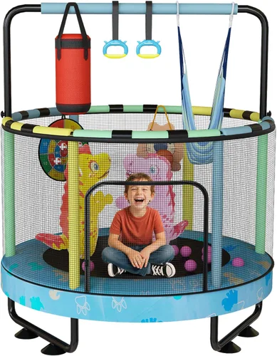 Miniatura 15 de Lamerge Kids Trampoline, Toddler Bouncing Trampoline with Safety Enclosure Net, ASTM-Approved, 500lbs Capacity, Ages 1-8, Adjustable Handrail