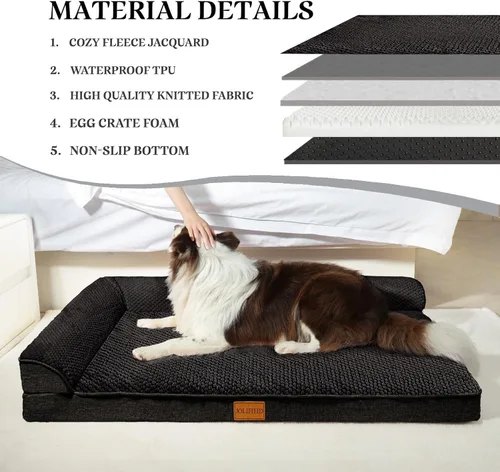 Miniatura 5 de Cama Ortopédica para Perros de Tamaño Grande 36''X24'', Cama Impermeable para Mascotas de Espuma de Caja de Huevos con Refuerzo en L para Jaula