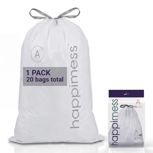 happimess 8 Gallon (30L) Drawstring Trash Bags, Unscented, Clear, Heavy Duty LDPE Liners for Kitchen and Household, Custom Fit, 20 Count (1 Packs of