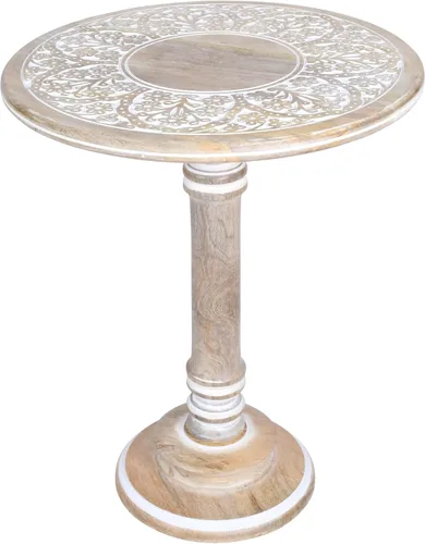 Miniatura 14 de Mesa auxiliar en madera de mango - Mesa auxiliar de madera maciza artesanal, mesa de acento tallada para decoración de sala de estar, dormitorio