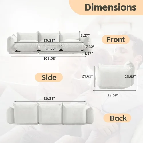 Miniatura 2 de WJShome - Sofá seccional modular, sofá de chenilla de 264 cm de lana minimalista, sofá convertible de 3 plazas, sofá de sala de estar ancho