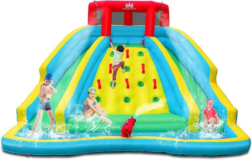 Miniatura 8 de Boundtech - Casa inflable de agua para saltar, con doble tobogán, para niños, con pared para escalar, cañón de agua, chapoteadero, incluye bolsa