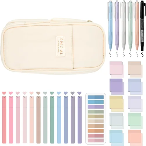 Miniatura 9 de Jutom Kit de Anotar Libros Estético de 39 Piezas con Estuche de Lápices, Marcador, Estuche Transparente, Notas Adhesivas, Gel, Bolígrafo, Rosa