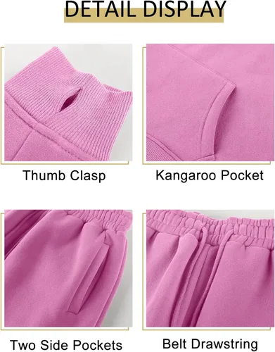 Miniatura 42 de Kissonic Conjunto deportivo de forro polar para mujer, 2 piezas, sudadera con capucha y pantalones deportivos