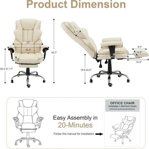 Miniatura 2 de Silla de oficina de masaje climatizada con reposapiés retráctil, silla de oficina de masaje de vibración de 6 puntos con control remoto y Beige