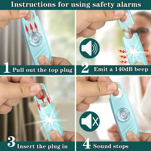 Miniatura 3 de FA FIGHTART Paquete de 2 sirenas de alarma de seguridad personal para mujeres, luz estroboscópica de sonido de 140 dB con dispositivos de llavero