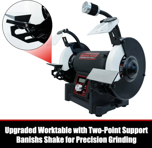 Miniatura 6 de Bucktool Amoladora de banco de velocidad variable VFD de 8 pulgadas, amoladora de rueda profesional sin tambaleo de potencia 1HP con conmutación
