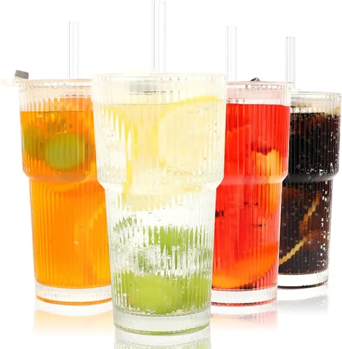 Miniatura 13 de 20oz Clear Glass Cups with Lids and Straws, Reusable Iced Coffee Cups, Drinking Tumblers for Cocktail Beer, Juice, Smoothie, Water, Party Gifts