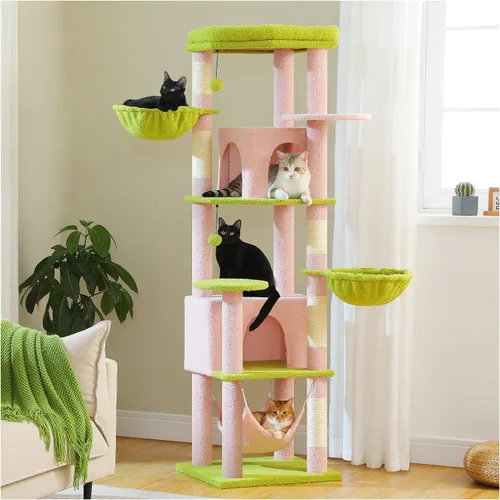 Miniatura 11 de PAWZ Road Árbol para gatos de interior, torre de cactus para gatos de 26 pulgadas con percha grande, condominio privado, condominio pequeño