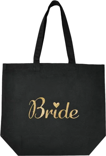 ELEGANTPARK Regalos de novia, bolsa de mano para novia, regalos de boda, despedida de soltera, regalos para novia, bolsa de lona negra con purpurina