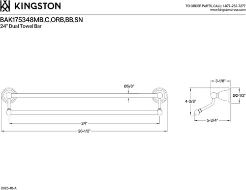 Miniatura 2 de Kingston Brass BAK175348ORB Heritage - Juego de accesorios de baño, 24 pulgadas de largo, bronce aceitado Oil Rubbed Bronze