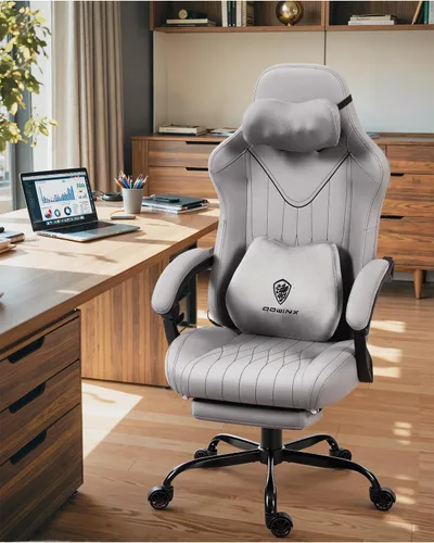 Miniatura 2 de Dowinx Silla de videojuegos para videojuegos con masaje de cuello Shiatsu y soporte lumbar para el hogar, oficina, reclinable, altura ajustable, Gris