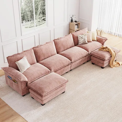 Miniatura 14 de KKL Sofá Seccional Modular de 89 Pulgadas, Sofá de Amor de 2 Asientos Sofá Nube con Asiento Profundo, Sofás Seccionales de Chenilla para Sala