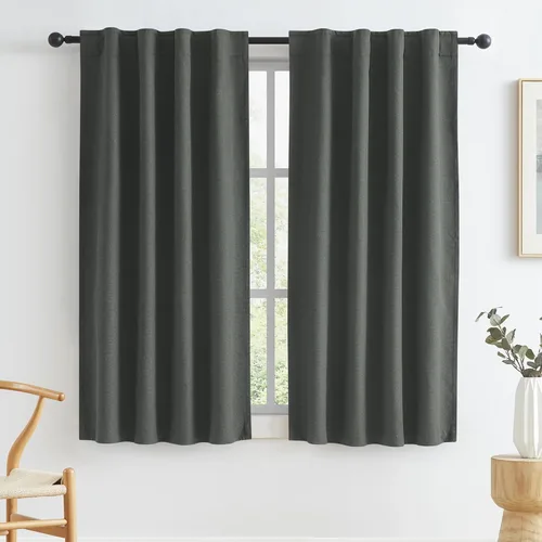 Miniatura 103 de Paneles de cortinas de ventana 100% opacas, con trabillas traseras, bolsillo para barra, gancho, cinturón, aspecto plisado, cortinas para sistema