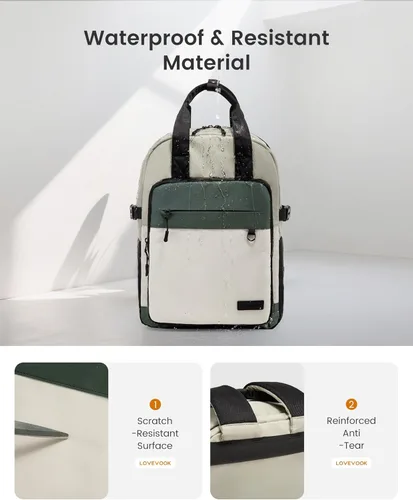 Miniatura 5 de LOVEVOOK - Mochila para portátil de viaje y trabajo, 15,6 pulg., Moderno Beige-verde claro-verde oliva-negro