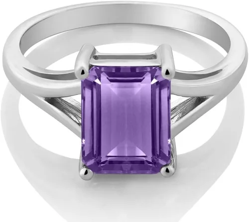 Miniatura 69 de Gem Stone King Anillo de compromiso solitario con diseño clásico de vástago dividido para mujer, plata de ley 925, piedra natal de piedra preciosa