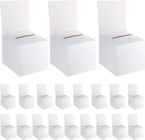 Miniatura 12 de Juego de 12 cajas para rifas, urnas y buzones de sugerencias con ranura, cajas de cartón para rifas de 15 x 15 x 15 cm con ranura para boletos