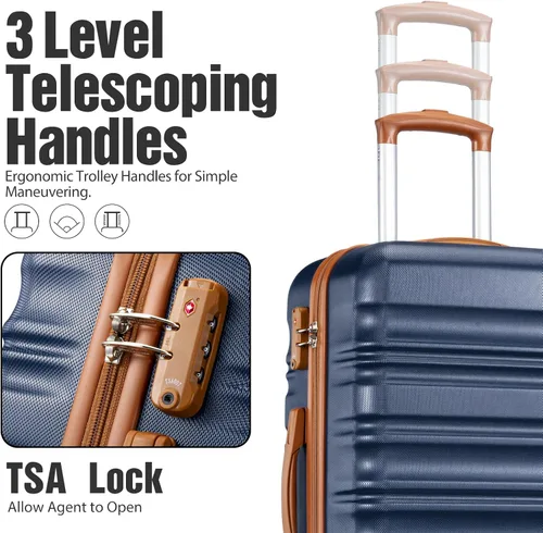 Miniatura 2 de LONG VACATION Juego de equipaje de 4 piezas de ABS hardshell TSA Lock Spinner Ruedas equipaje de mano en maleta, marino, Abs Hardshell Tsa Lock