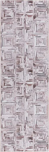 SAFAVIEH Colección de alfombras lavables de piel sintética, alfombra de pasillo de 2 pies 6 pulgadas x 8 pies, beige y marrón, antideslizante,