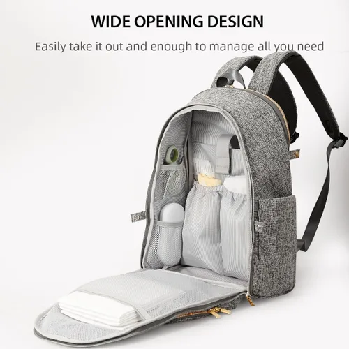 Miniatura 4 de SUNVENO Mochila para pañales, bolsas de pañales grandes para bebés con cambiador portátil para mamás y papás, Gris, Mochilas de viaje