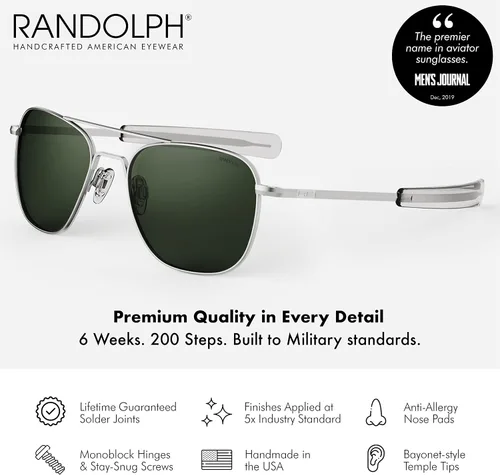 Miniatura 2 de Randolph USA - Lentes de sol de aviador para hombre o mujer cromo mate clásicos polarizados y no polarizados con protección UV