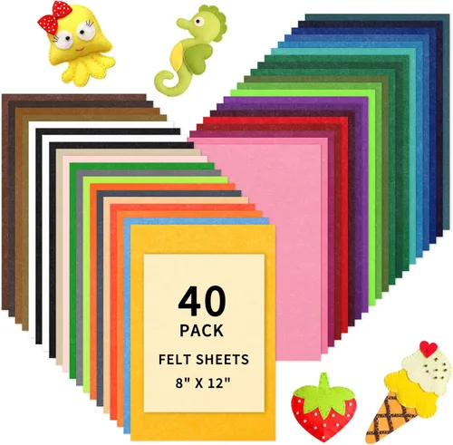 HTVRONT Hojas de fieltro para manualidades, 40 piezas de fieltro rígido para manualidades, hoja de manualidades de 8 x 12, hojas de tela de fieltro
