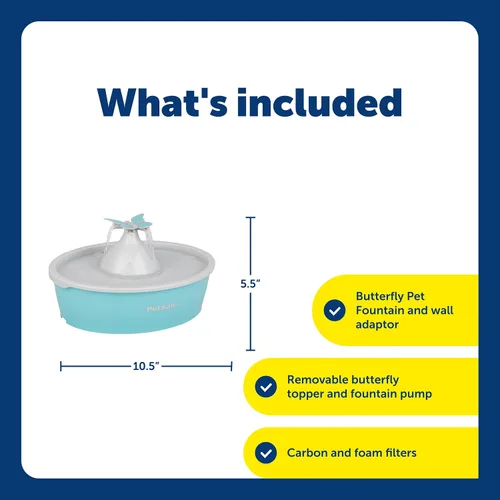 Miniatura 3 de PetSafe Fuente de agua Butterfly Cat con bomba y filtros, bonito dispensador de agua con capacidad de 50 onzas, bomba y filtros mantienen el agua