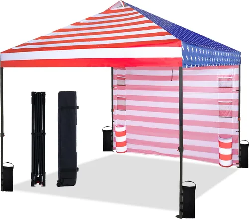 Miniatura 10 de Tunbne - Toldo desplegable de 10 x 10 pies con 1 pared lateral y 6 bolsillos, instalación de un solo empuje, tienda de sombra instantánea con techo