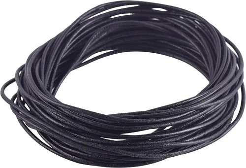 Miniatura 24 de KONMAY Cordón redondo de cuero real de 0.039 pulgadas, cordón de cuero negro de 25 yardas para hacer joyas, collares, pulseras y manualidades