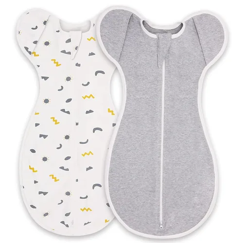 Swaddle Newborn Age 3-6 Months, 2-Pack Newborn Swaddle Sack with 2 Way Zipper, 100% Cotton Arms Up for Newborns, Arms Out, 0.5 Tog Baby Sleep Sack