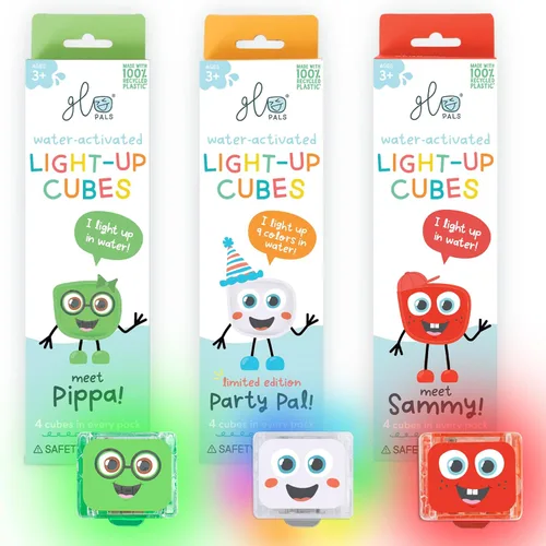 Paquete de cubos luminosos activados por agua Glo Pals para juego sensorial – Paquete de 12 (Holly Jolly)
