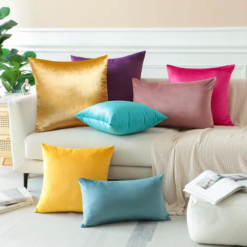 Miniatura 5 de OTOSTAR Fundas de almohada decorativas de terciopelo suave, funda de cojín cuadrada sólida, fundas de almohada para decoración del hogar, fundas