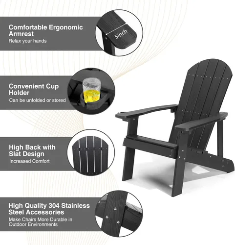 Miniatura 5 de Silla Adirondack, sillas de plástico resistentes a todo tipo de clima, con soporte para tazas, 5 pasos fáciles de instalar, sillas de exterior
