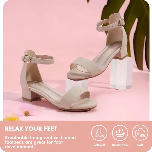 Miniatura 6 de PANDANINJIA Zapatos de vestir para niñas, sandalias de tacón para niños, correa de tobillo, para boda, fiesta, Phoebe Flower Girl