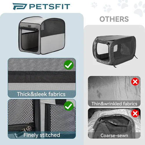 Miniatura 2 de Petsfit Jaula plegable para perros, jaula de viaje para gatos y cachorros, jaula pequeña emergente para mascotas para interiores y exteriores, Gris