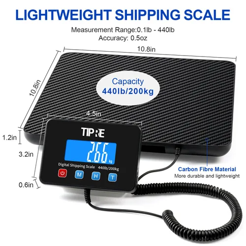 Miniatura 2 de TIPRE Báscula postal de envío digital de 440 libras/0.5 onzas de precisión. Báscula de peso comercial de fibra de carbono ligera para paquetes