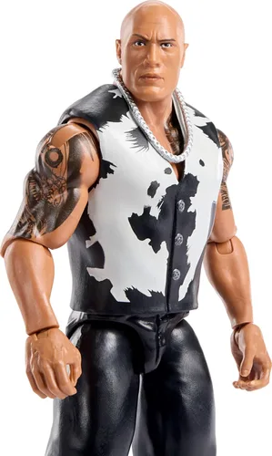 Miniatura 3 de Mattel WWE The Rock Figura de acción, Main Event Series #156, Superestrella coleccionable de 6 pulgadas con 14 puntos de articulación y aspecto