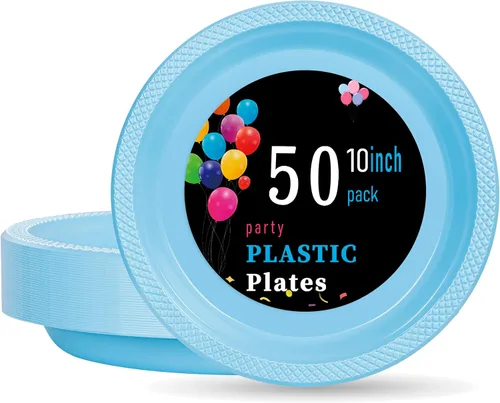 Miniatura 25 de WELLIFE Platos de plástico rojos de 7 pulgadas, 50 platos desechables para fiesta, día de la madre, plato pequeño de postre para cena, pasteles