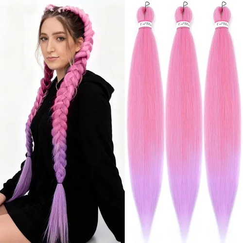 Miniatura 24 de Col bling Cabello trenzado preestirado de 28 pulgadas, 3 paquetes de extensiones de cabello largo para mujer, trenzas de caja, cabello preestirado