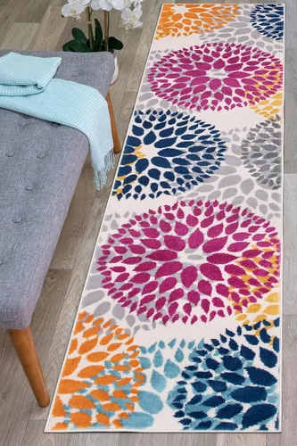 Miniatura 21 de Rugshop Alfombra con diseño moderno de círculos florales amarillos – Elegante, sin desprendimiento, de 2 x 3 pies, para sala de estar, dormitorio