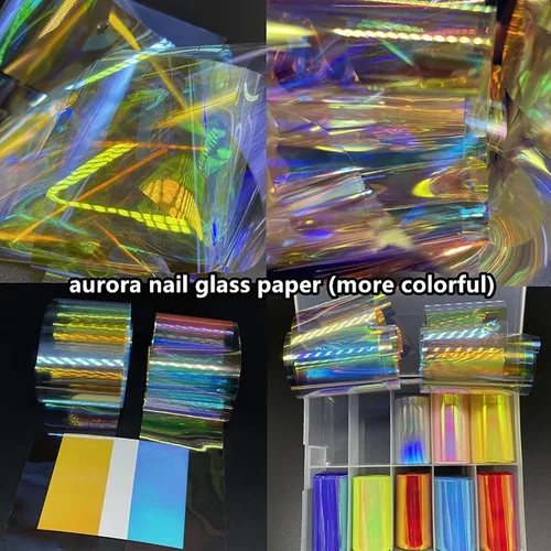 Miniatura 9 de 20 hojas de papel de celofán iridiscente para uñas, hojas rotas, láminas holográficas, calcomanías de uñas de aurora, diseños de uñas reflectantes