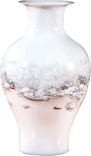 Miniatura 10 de Jarrón de cerámica blanco chino, Jingdezhen Birds Peony Flower Jarrones de porcelana blanca Decoración para el hogar B5