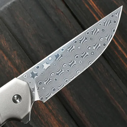 Miniatura 4 de Sitivien ST252 Cuchillo plegable de acero Damasco, hoja de damasco, mango de fibra de carbono de titanio, cuchillo EDC para acampar al aire libre