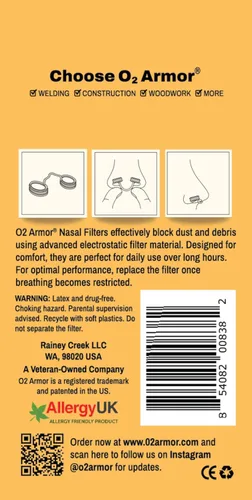 Miniatura 6 de O2 Armor Filtros de nariz para soldadores y alergias - Filtro de nariz para polvo - Filtros nasales para soldadura - Máscara de polvo de nariz