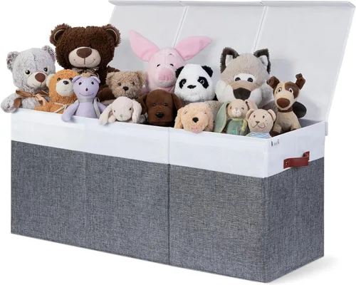 SoftOwl Organizador de almacenamiento de juguetes extra grande con tapa, diseño de caja de almacenamiento de juguetes resistente y plegable, Gris y