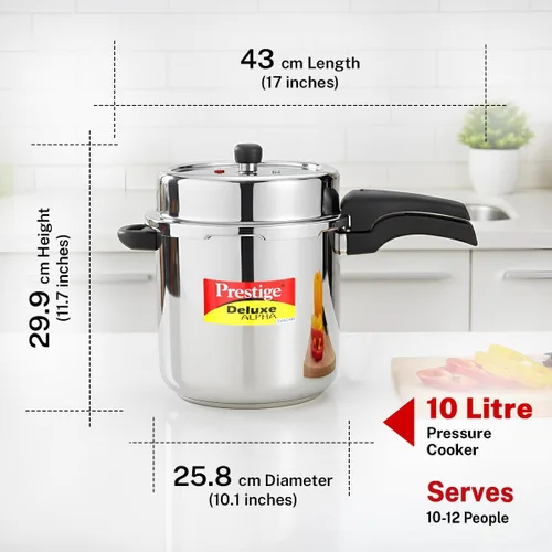 Miniatura 3 de Prestige Deluxe Alpha Svachh - Olla a presión de acero inoxidable con base Alpha y tapa profunda para control de derrames, (10 litros)