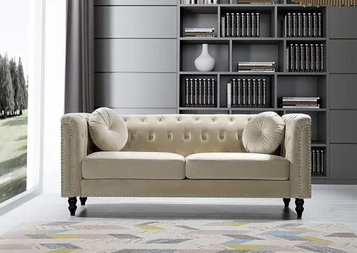 Miniatura 2 de Container Furniture Direct S5370-S Kittleson Sofá Chesterfield tapizado en terciopelo moderno con ribete de clavos, gris Gris (Fossil Grey)