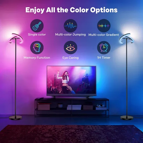 Miniatura 3 de SIBRILLE Lámpara de pie RGBCW, lámpara de pie que cambia de color, lámpara de pie LED regulable sin escalones de diseño moderno con control remoto